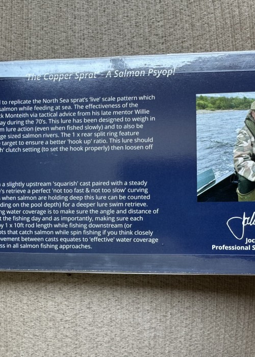With the general skill set and understanding of advanced tactical salmon fishing being at an all time low it's important that salmon anglers not only have the best most intelligently thought out lures to fish with but that they also fully understand exactly how to fish the lure. Jock Monteith has merged the history and logical approach to the design of his Copper Sprat lure with the correct advanced professional salmon guide instructions on exactly how to use it.
