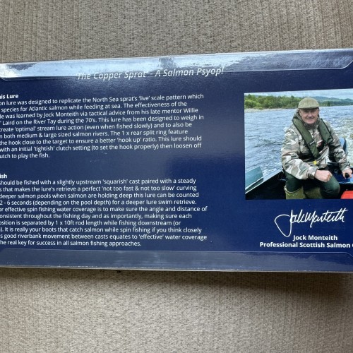 With the general skill set and understanding of advanced tactical salmon fishing being at an all time low it's important that salmon anglers not only have the best most intelligently thought out lures to fish with but that they also fully understand exactly how to fish the lure. Jock Monteith has merged the history and logical approach to the design of his Copper Sprat lure with the correct advanced professional salmon guide instructions on exactly how to use it.